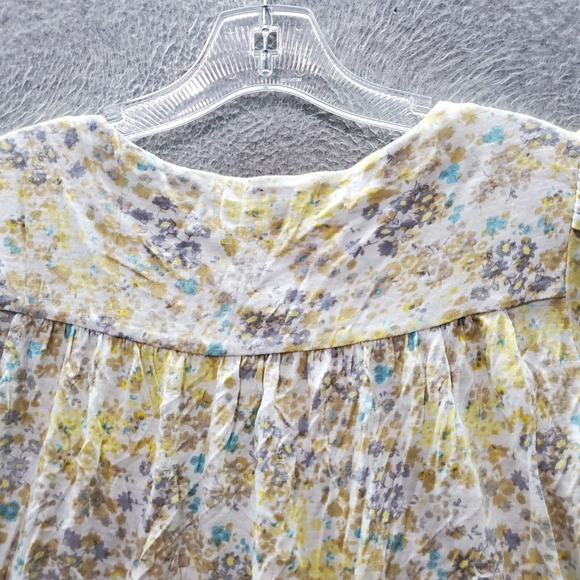 Lucky Brand Women Top Small Yellow Floral Shirt Short Sleeve Round Neck - Picture 6 of 7